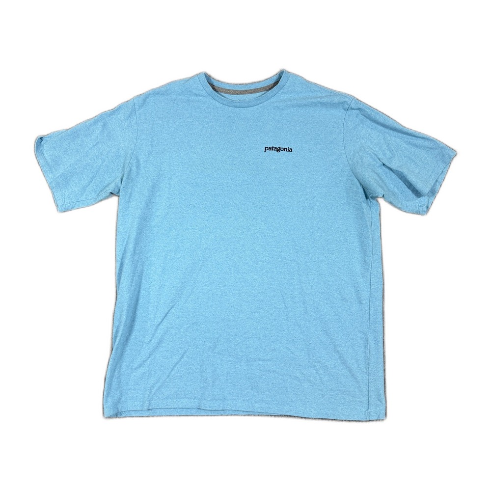 Patagonia P-6 Logo Responsibili-Tee Light Blue Heather Mens Large Regular Fit L